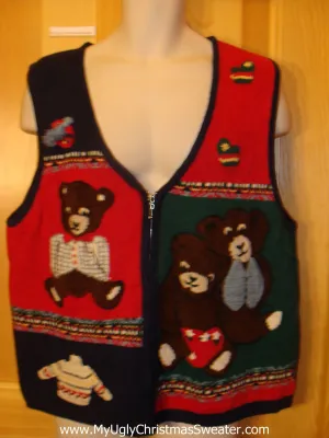 Ugly Christmas Sweater Vest with Bears