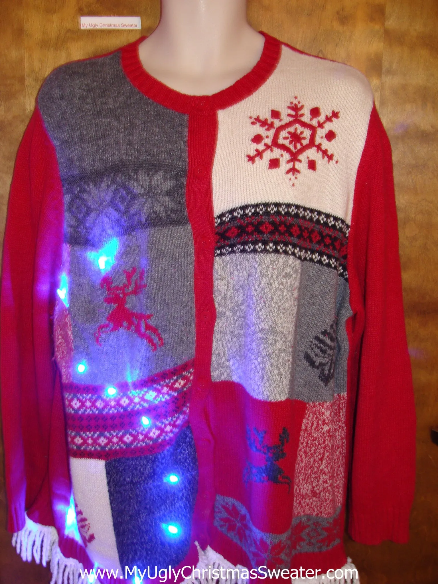 Ugly Christmas Sweater with Lights Snowflakes and Reindeer