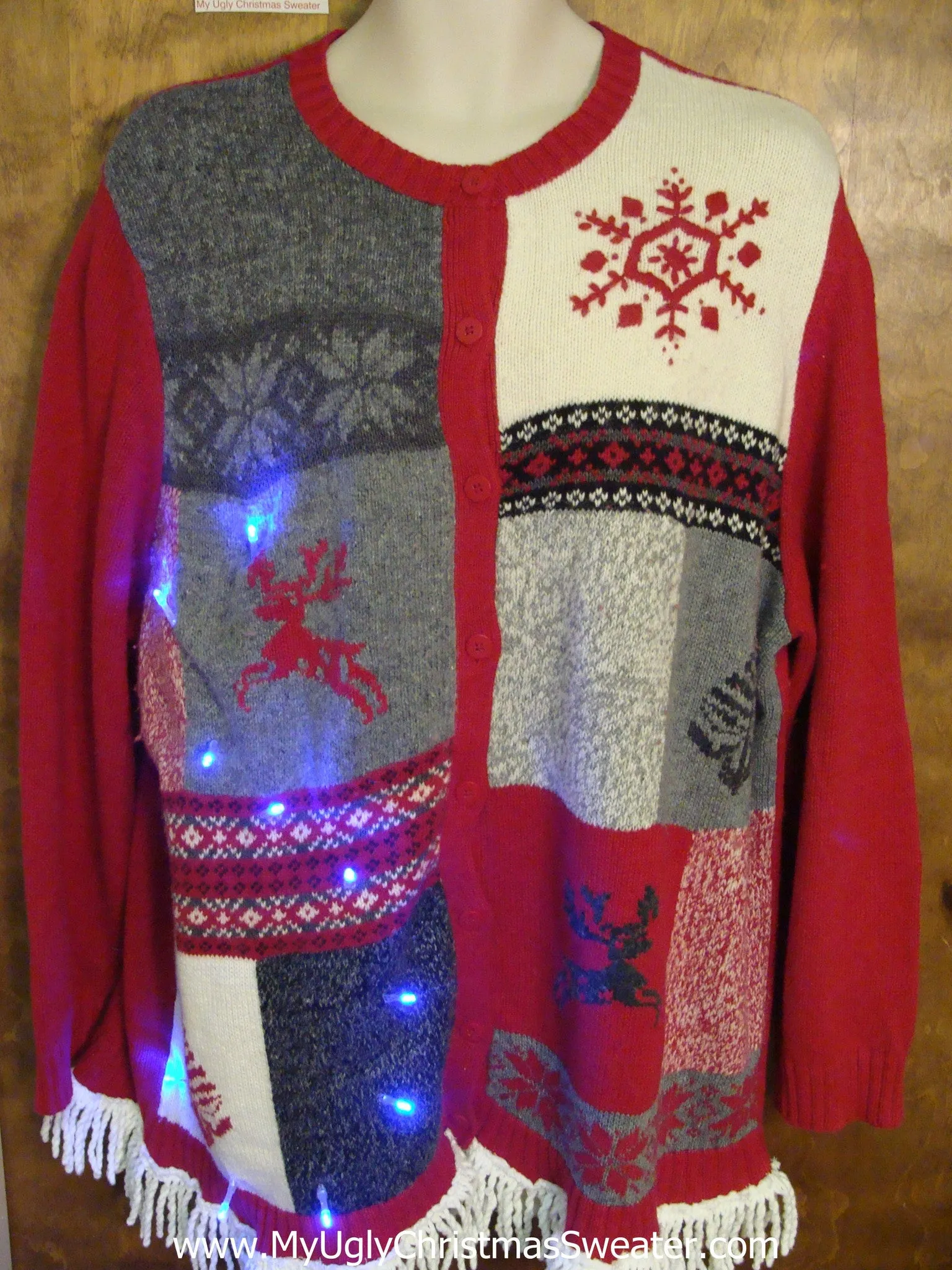 Ugly Christmas Sweater with Lights Snowflakes and Reindeer