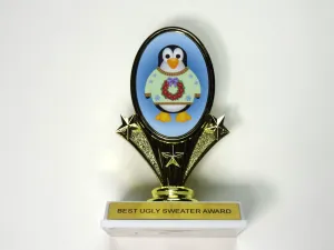 Ugly Sweater Award Trophy with Penguin 5 3/4" tall