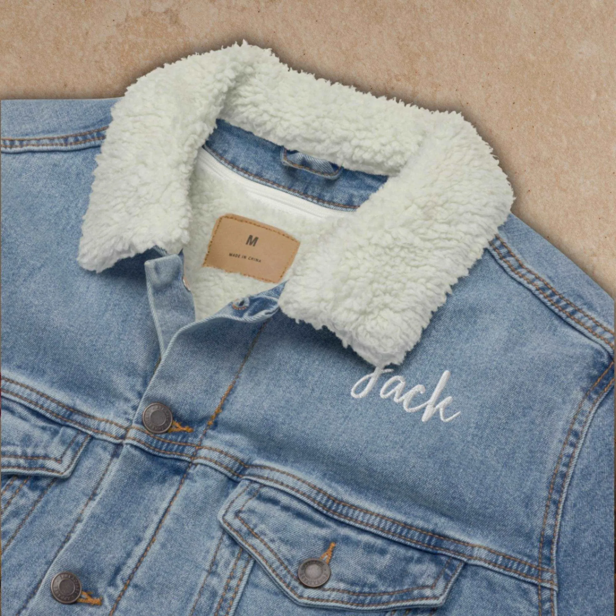 Unisex Custom Name and Icon Denim Sherpa Jacket