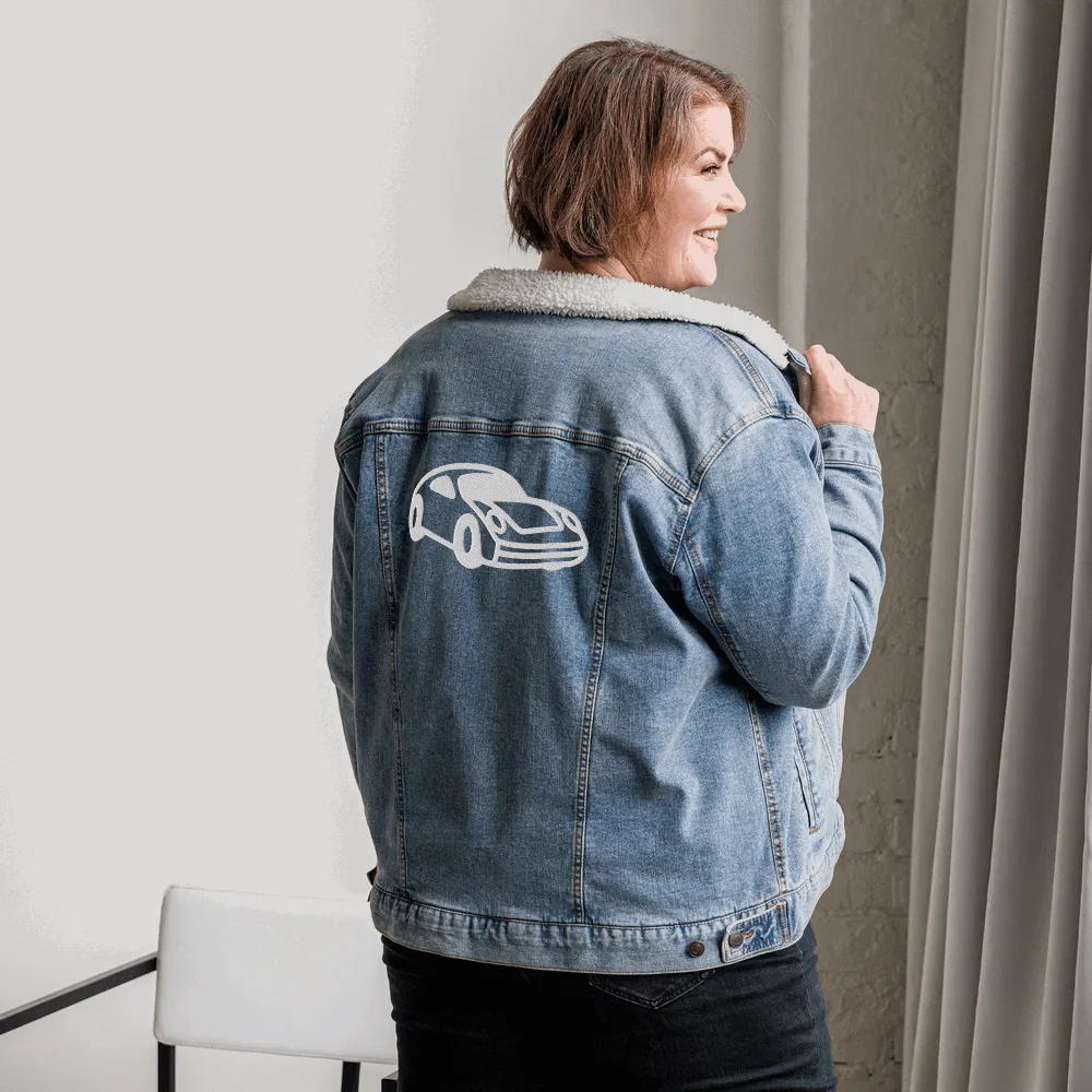 Unisex Custom Name and Icon Denim Sherpa Jacket