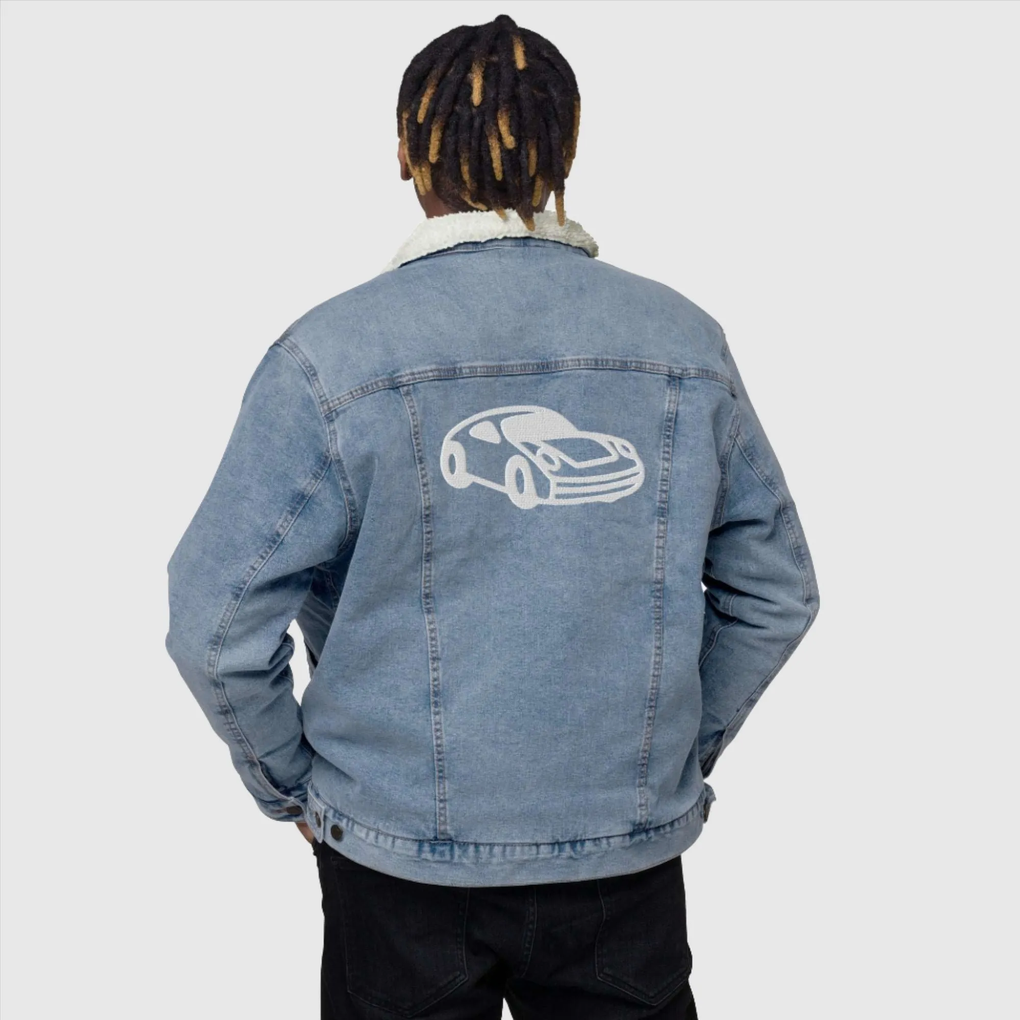 Unisex Custom Name and Icon Denim Sherpa Jacket