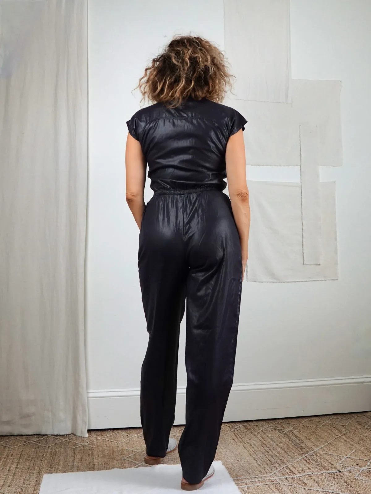 Vintage Black Wet Look Jumpsuit