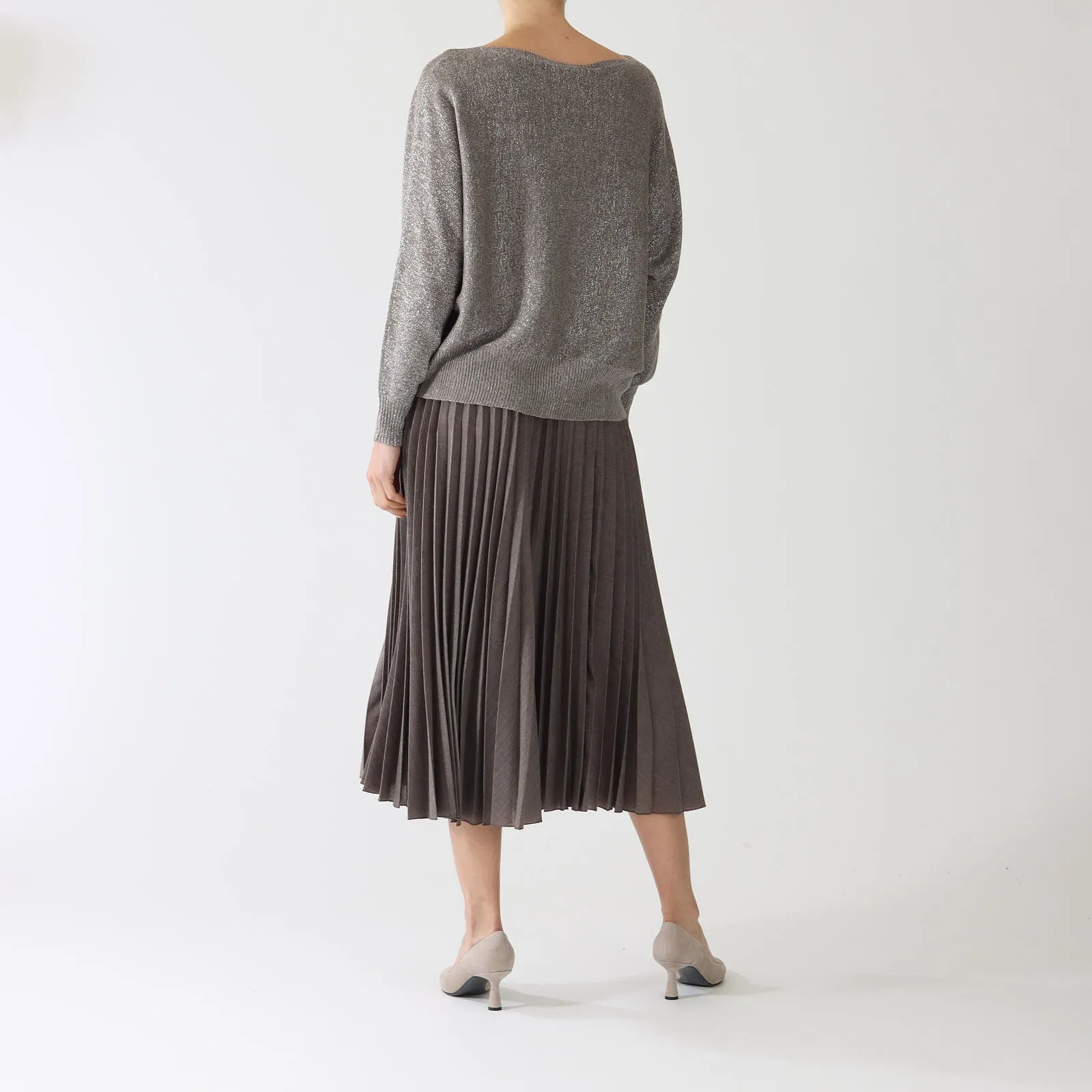 Visone Knit Waistband Pleat Midi Skirt