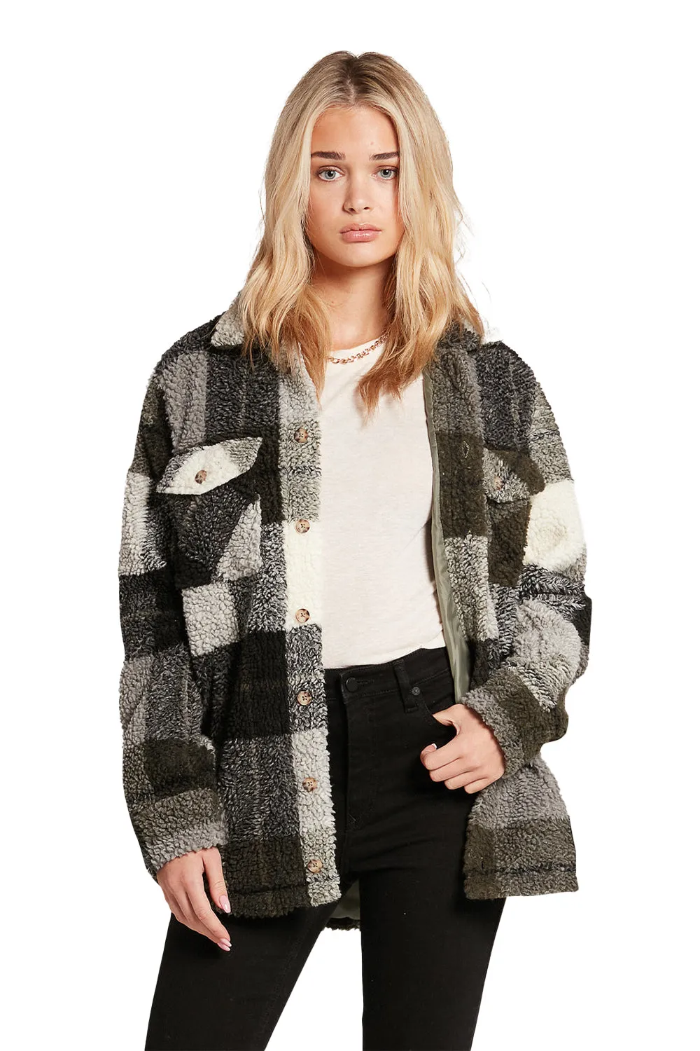 Volcom Womens Silent Sherpa Plaid Jacket