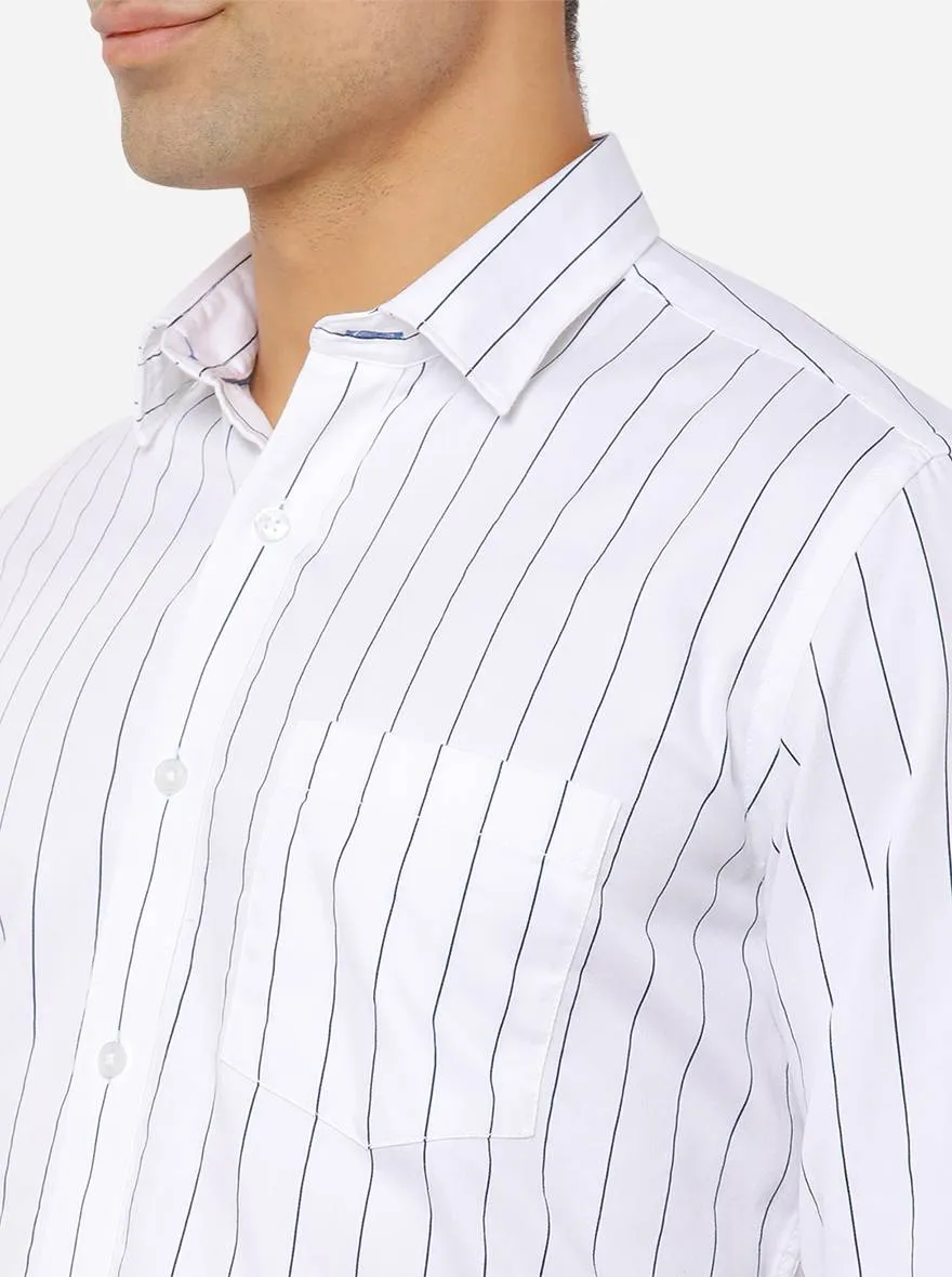 White & Blue Striped Smart Fit Casual Shirt | Greenfibre