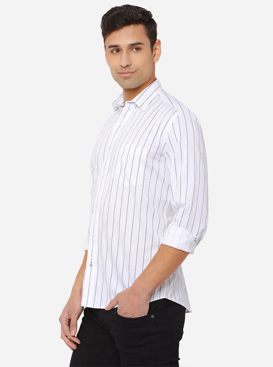 White & Blue Striped Smart Fit Casual Shirt | Greenfibre