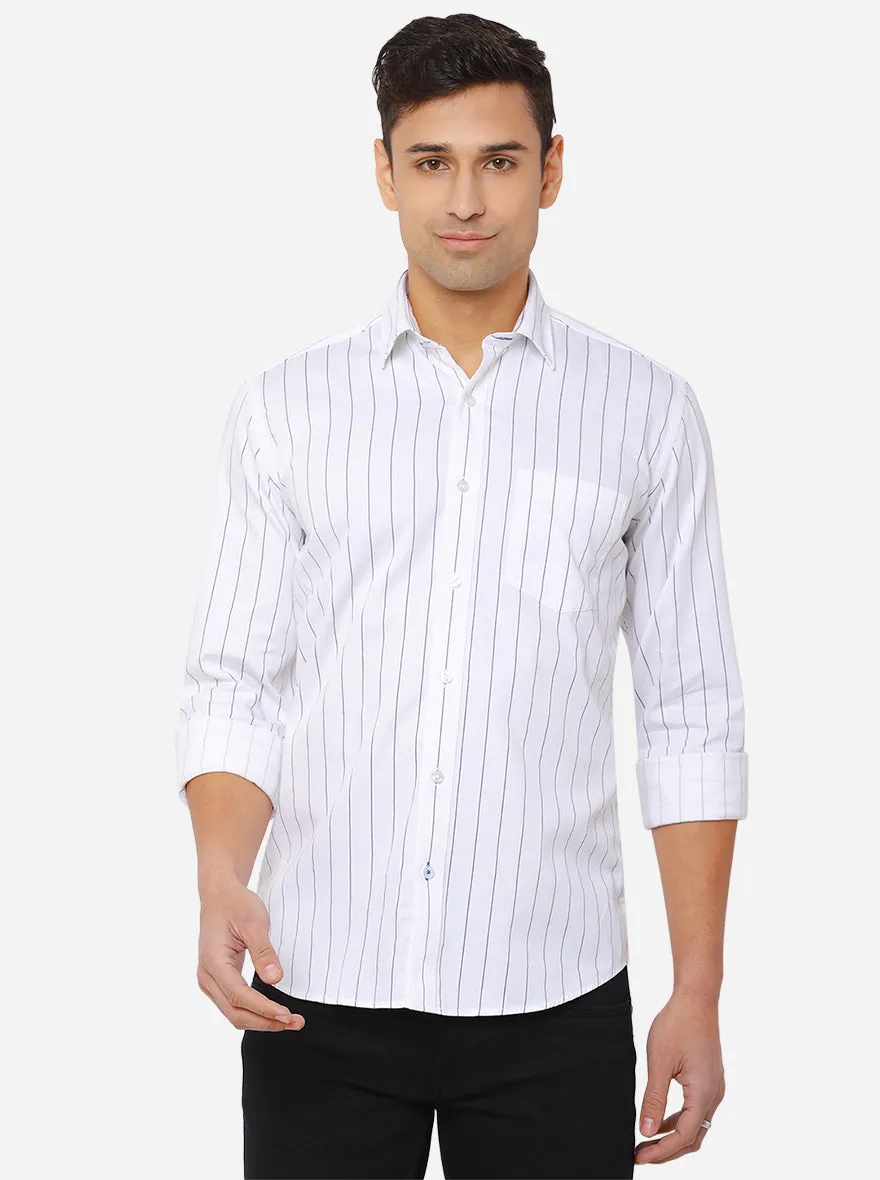 White & Blue Striped Smart Fit Casual Shirt | Greenfibre