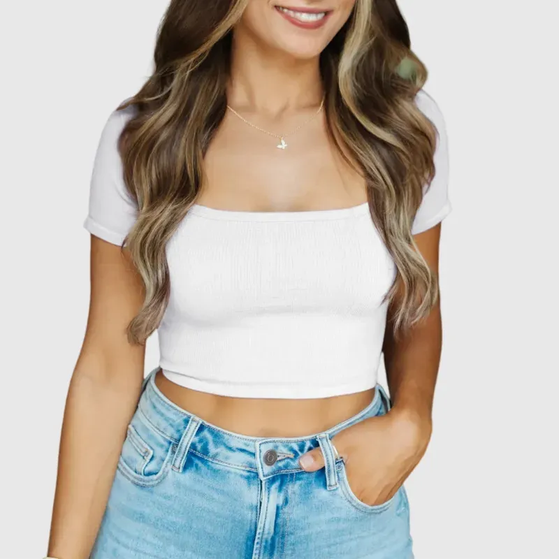 White Crop Top Short Sleeve for Women