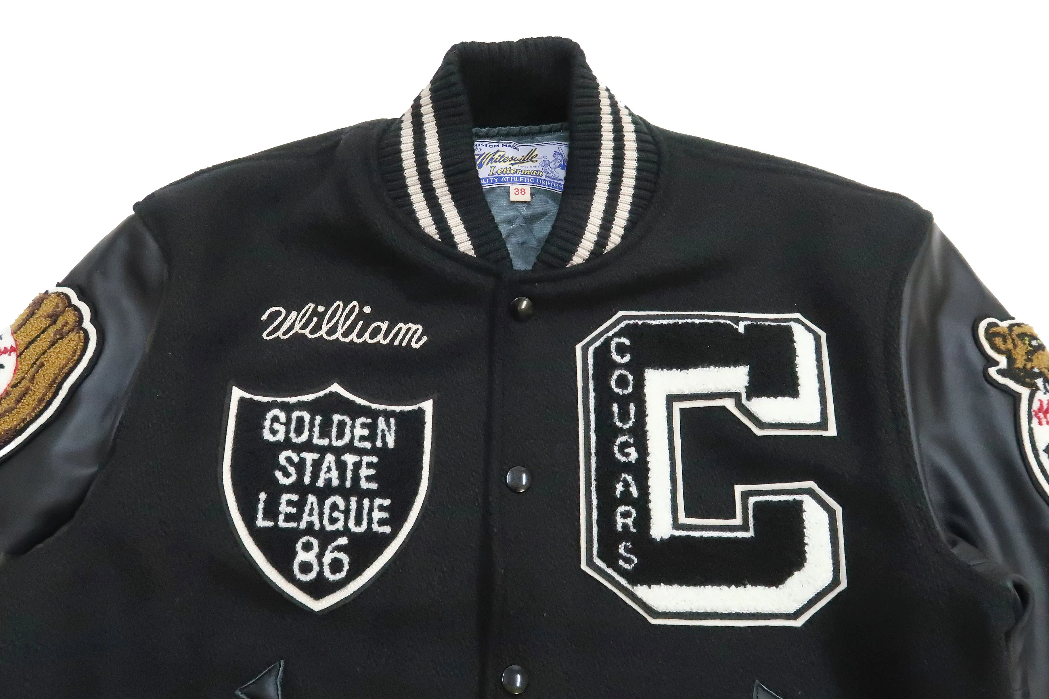 Whitesville Varsity Jacket Men's Letterman Jacket Melton x Leather Award Jacket WV15166 WV15166-119 Black x Black COUGARS