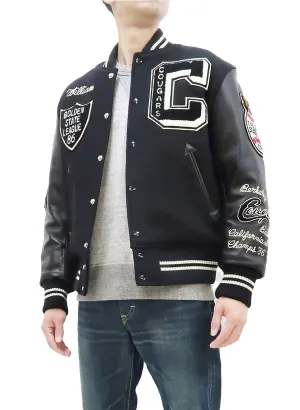 Whitesville Varsity Jacket Men's Letterman Jacket Melton x Leather Award Jacket WV15166 WV15166-119 Black x Black COUGARS