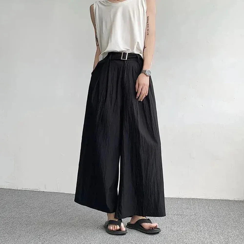 Wiaofellas  -  Japanese Casual Wide-leg Pants Men's Summer Quick-drying Loose Casual Pants Fashion Samurai Skirt Trousers Festival Costumes