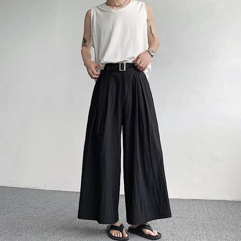 Wiaofellas  -  Japanese Casual Wide-leg Pants Men's Summer Quick-drying Loose Casual Pants Fashion Samurai Skirt Trousers Festival Costumes