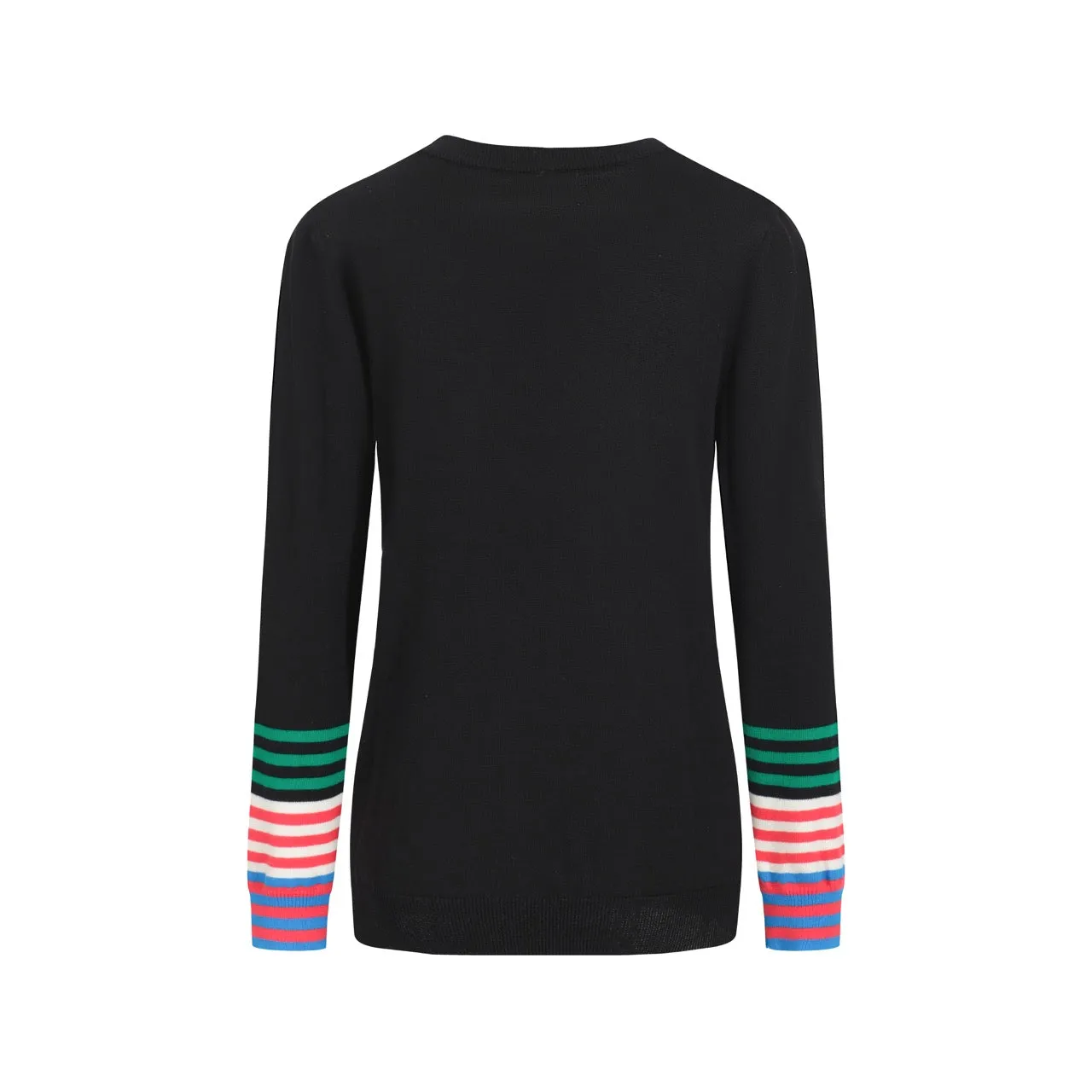 Women's black striped knitted long-sleeved T-shirt