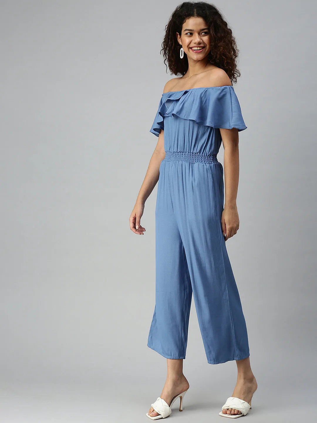 Women's Blue Solid Jumpsuit