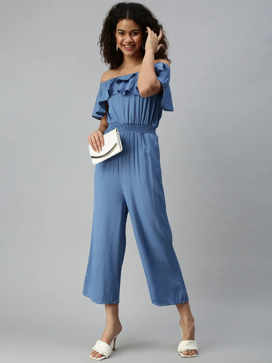 Women's Blue Solid Jumpsuit