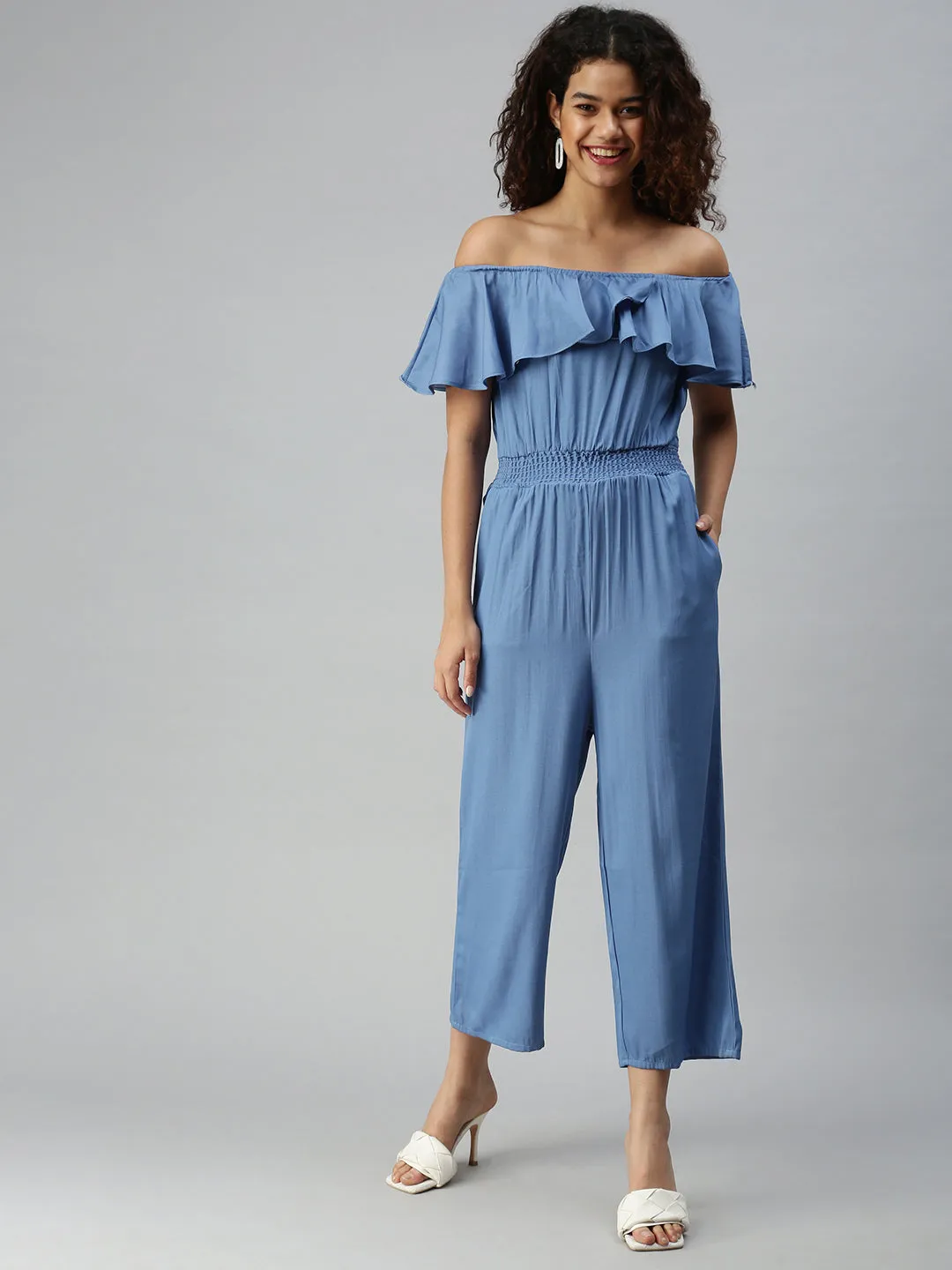 Women's Blue Solid Jumpsuit