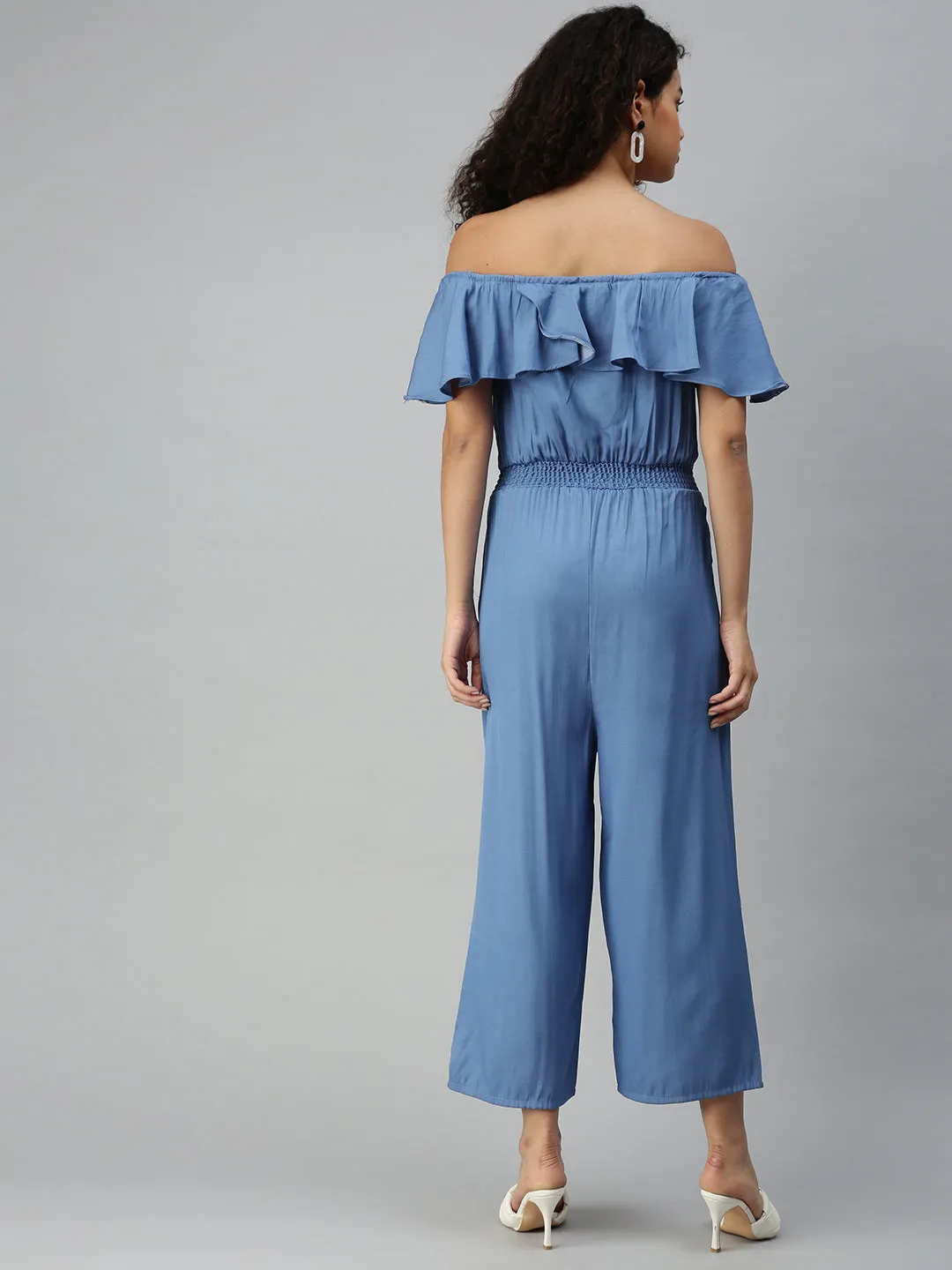 Women's Blue Solid Jumpsuit