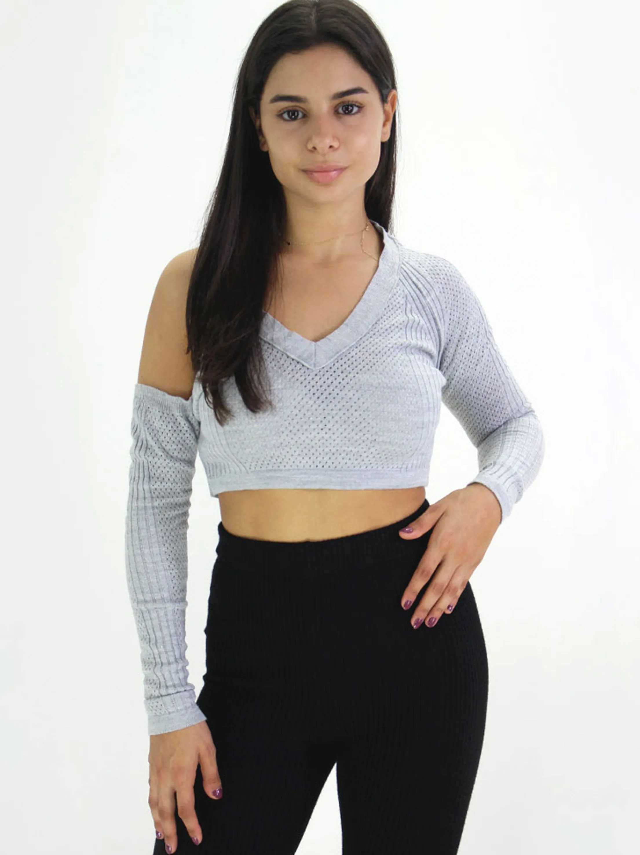 Women's Knitted Crop Sweater,Grey