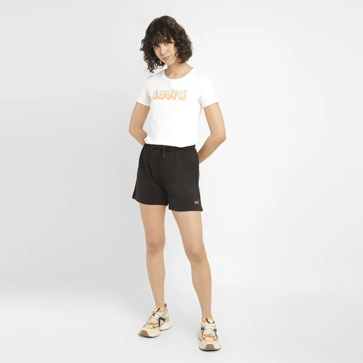 Women's Mid Rise Black Regular Fit Shorts