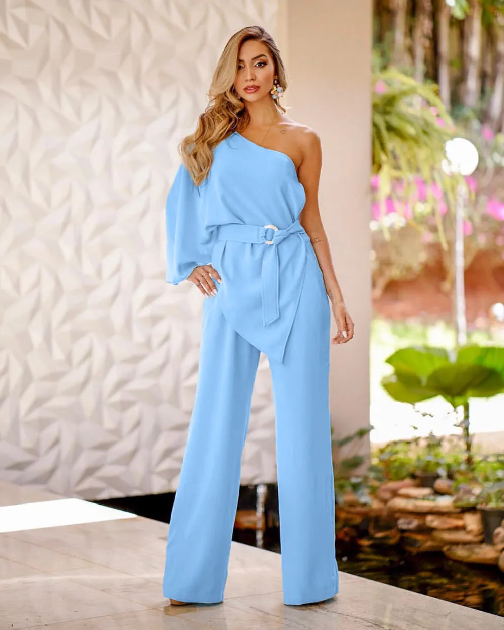 Women's One-shoulder Sleeve Jumpsuit Slim Trousers