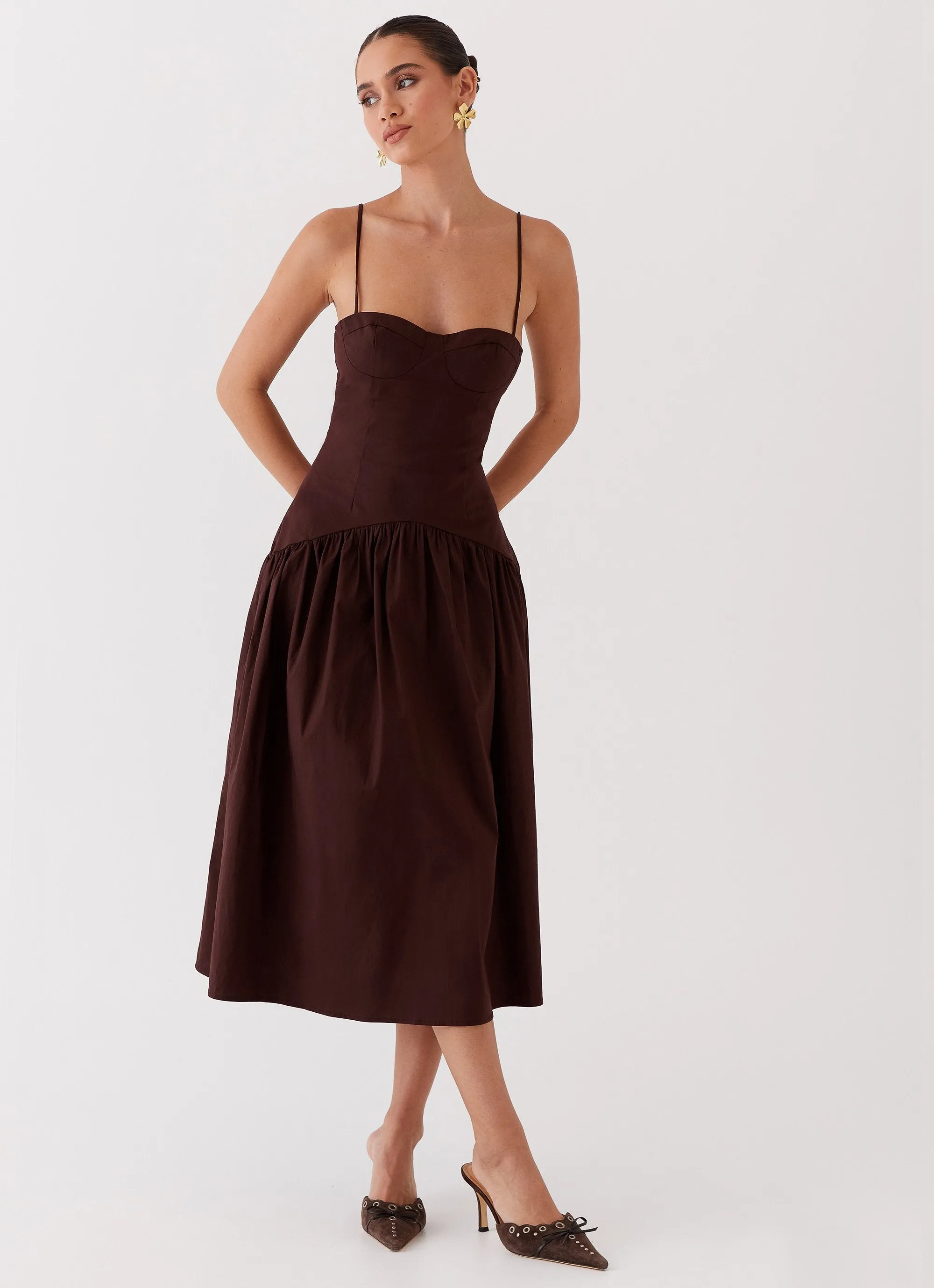 Yvette Corset Midi Dress - Chocolate