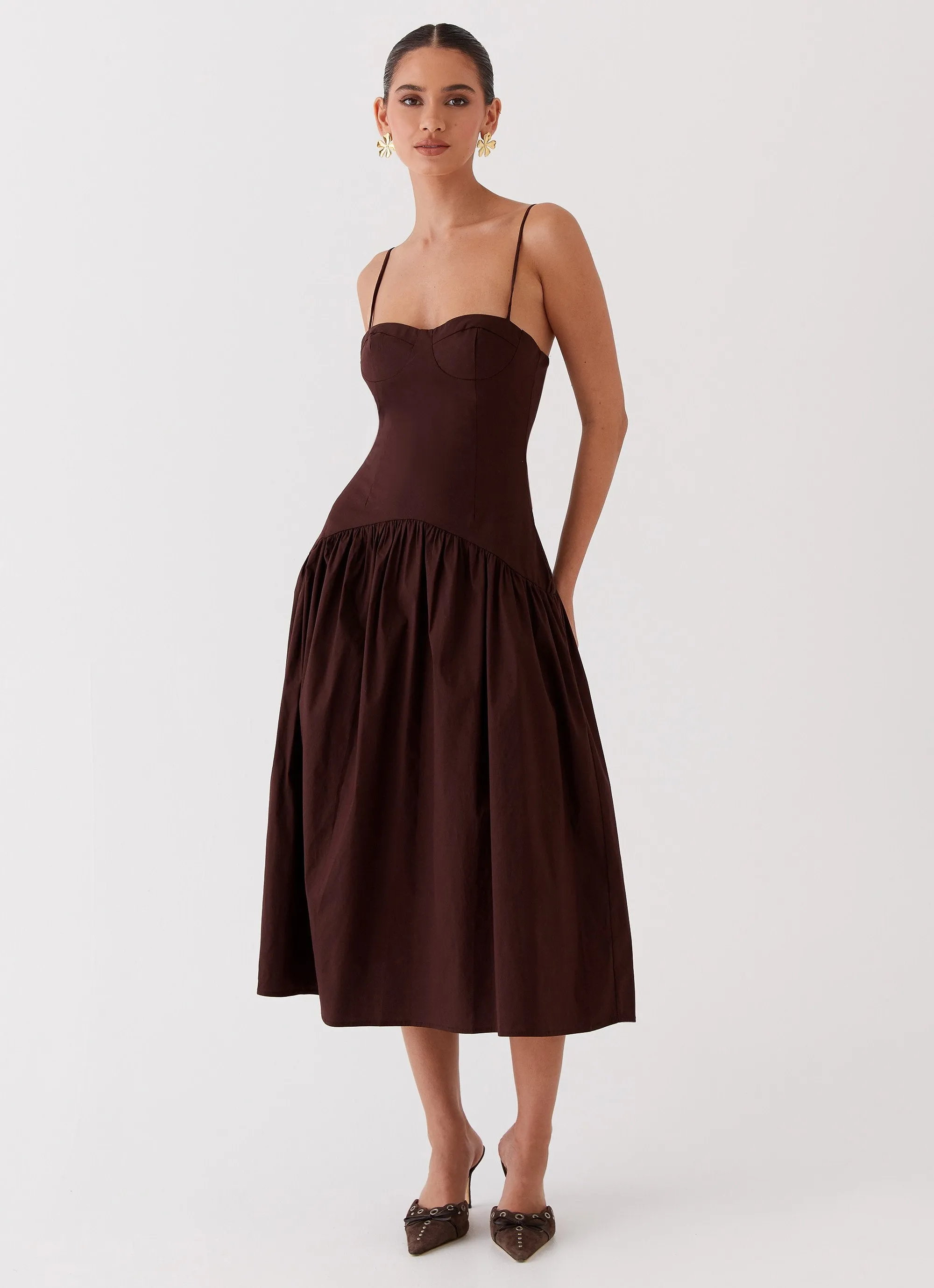 Yvette Corset Midi Dress - Chocolate